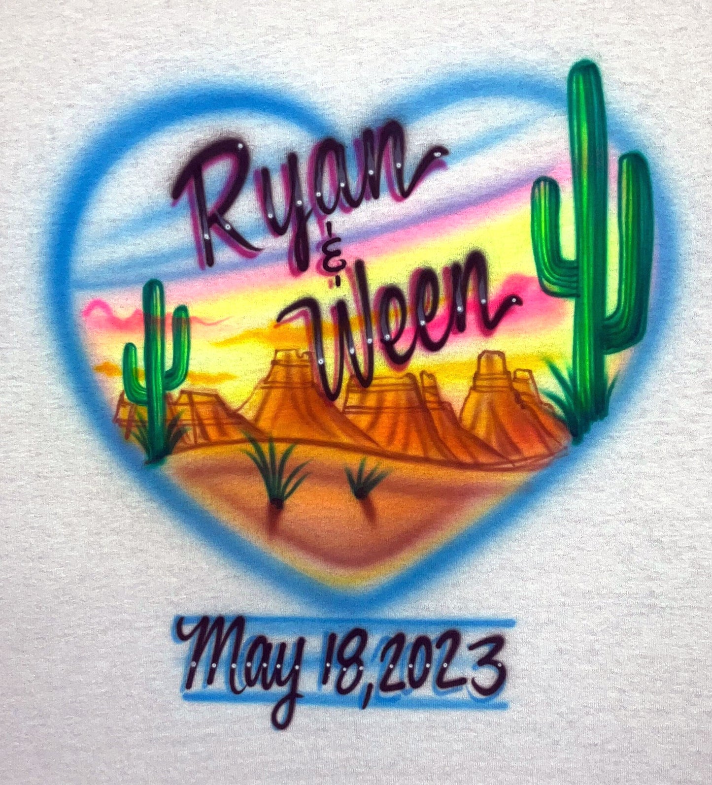 Airbrush T-shirt - Bachelorette - Desert - Heart - Wedding - Engagement