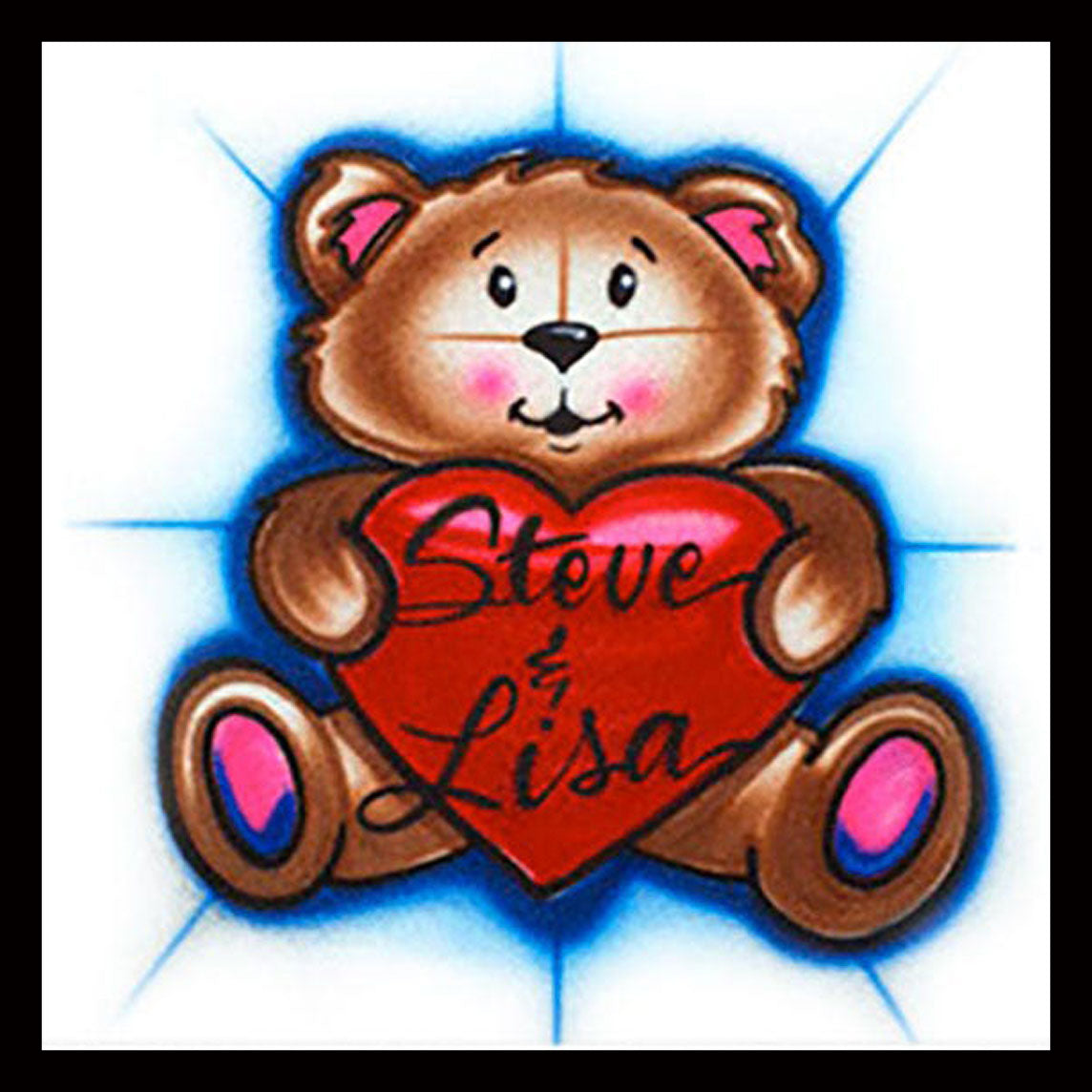 Airbrush T-shirt - Teddy Bear with Heart - Couple - Love - Your Names
