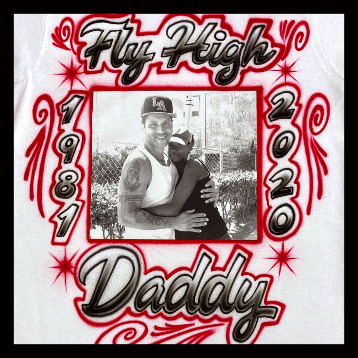 Airbrush & Photo transfer T-shirt - Fly High Daddy - RIP