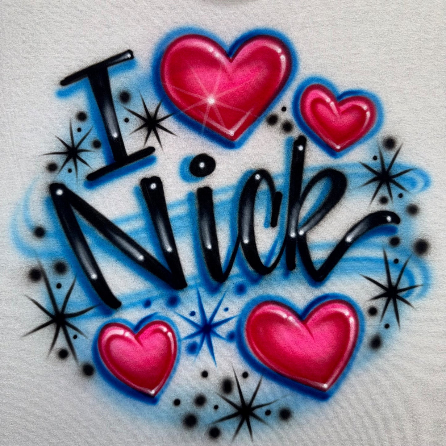 I ❤️ Joe Airbrushed T-Shirt with Hearts & Cherries (Custom Name)