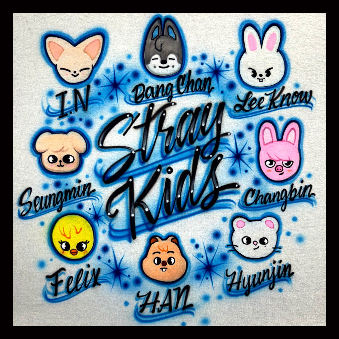Stray Kids Kpop airbrushed t-shirt with skzoos – Fresh Air Shirts