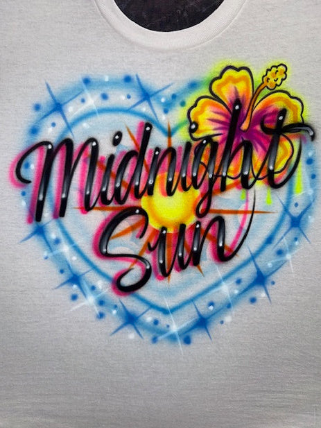 Midnight Sun Airbrushed Heart & Hibiscus Shirt