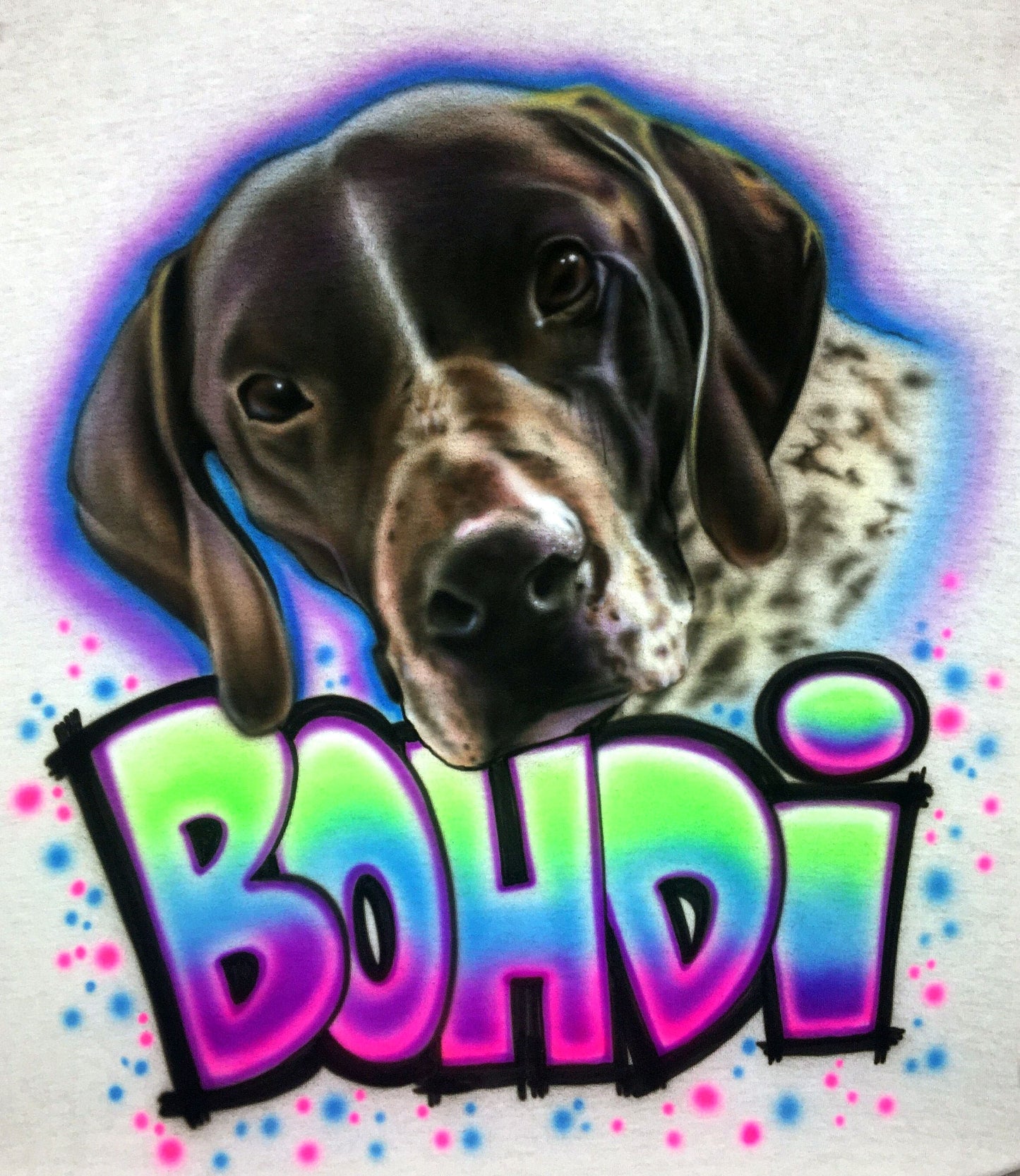 Airbrush T-shirts - Pet Portrait - Custom T-shirt - Pets Name - You Choose Color of Name