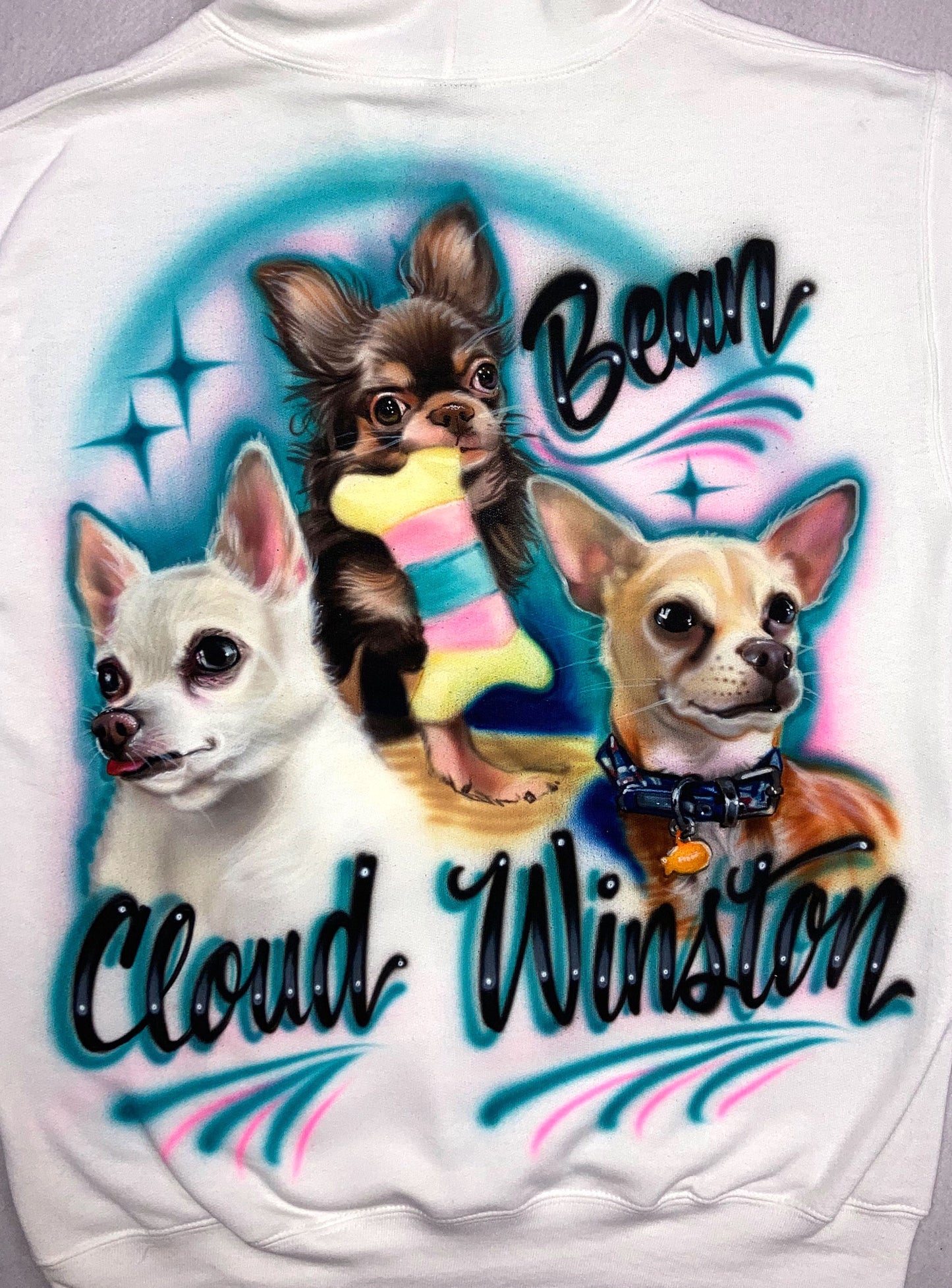 Airbrush T-shirt - Three Pets Portrait - You choose colors