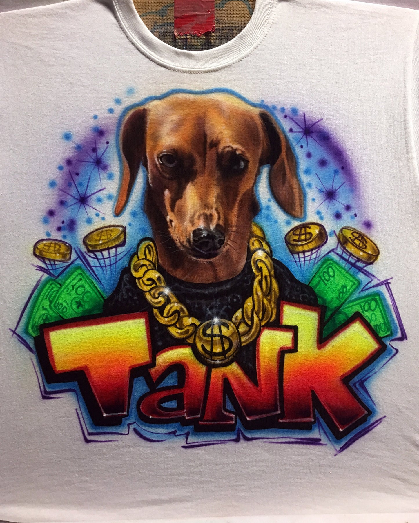 Airbrush T-shirt - Pet Portrait with Bling - You Choose Colors