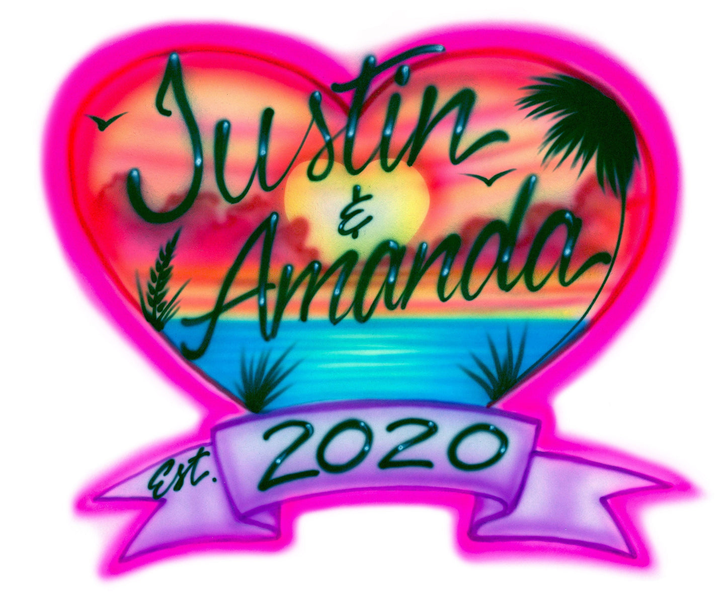 Airbrush T-shirt * Heart with Ribbon * Couples Design