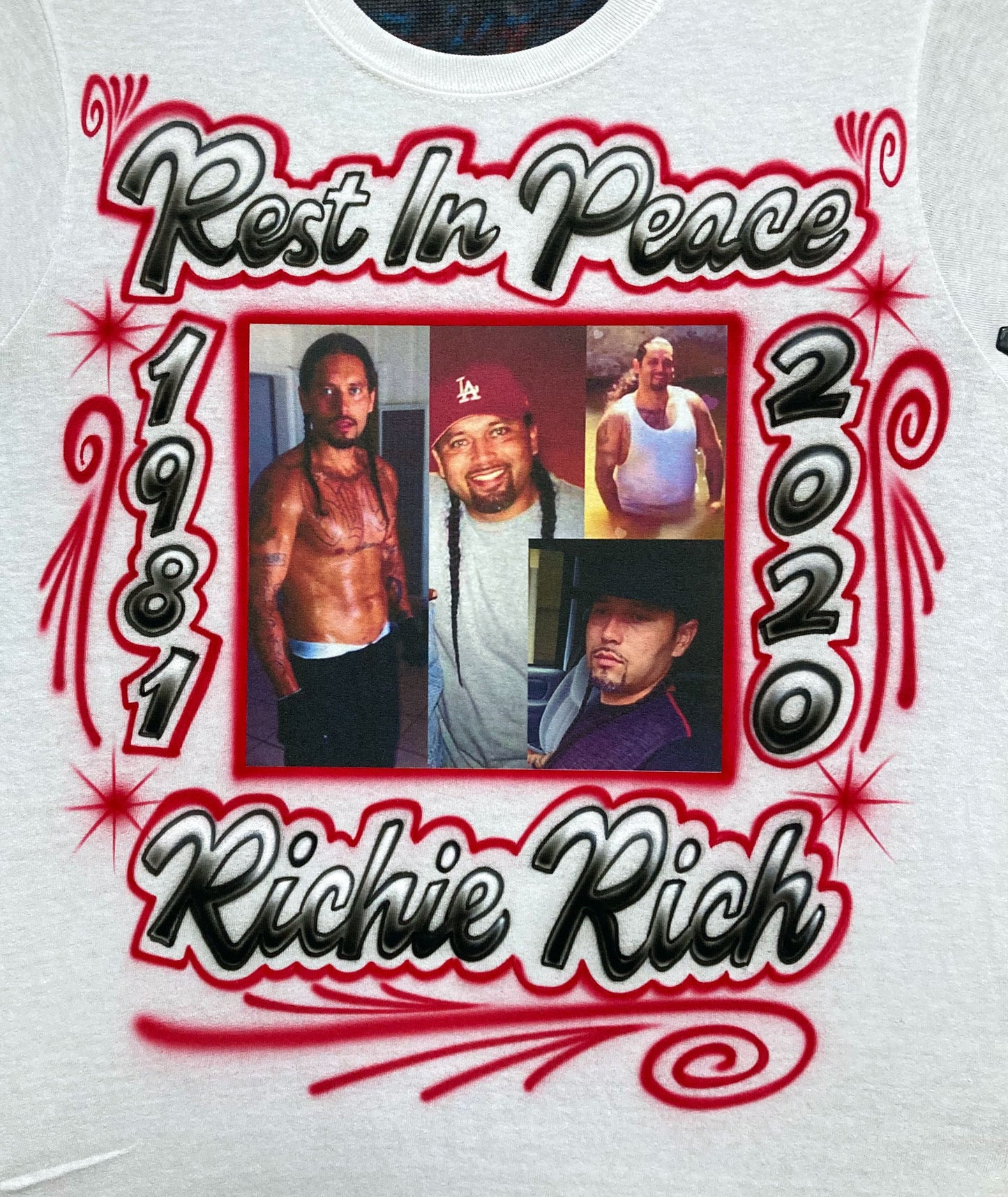 Airbrush & Photo transfer T-shirt - RIP - Personalized - Customized - Grief - Mourning