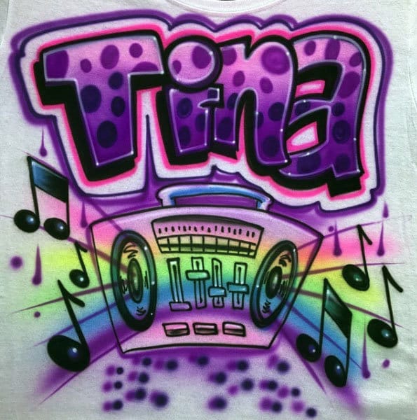 Airbrush T-shirt - 80's - 90's - Hip Hop - Boom Box - Music - Graffiti