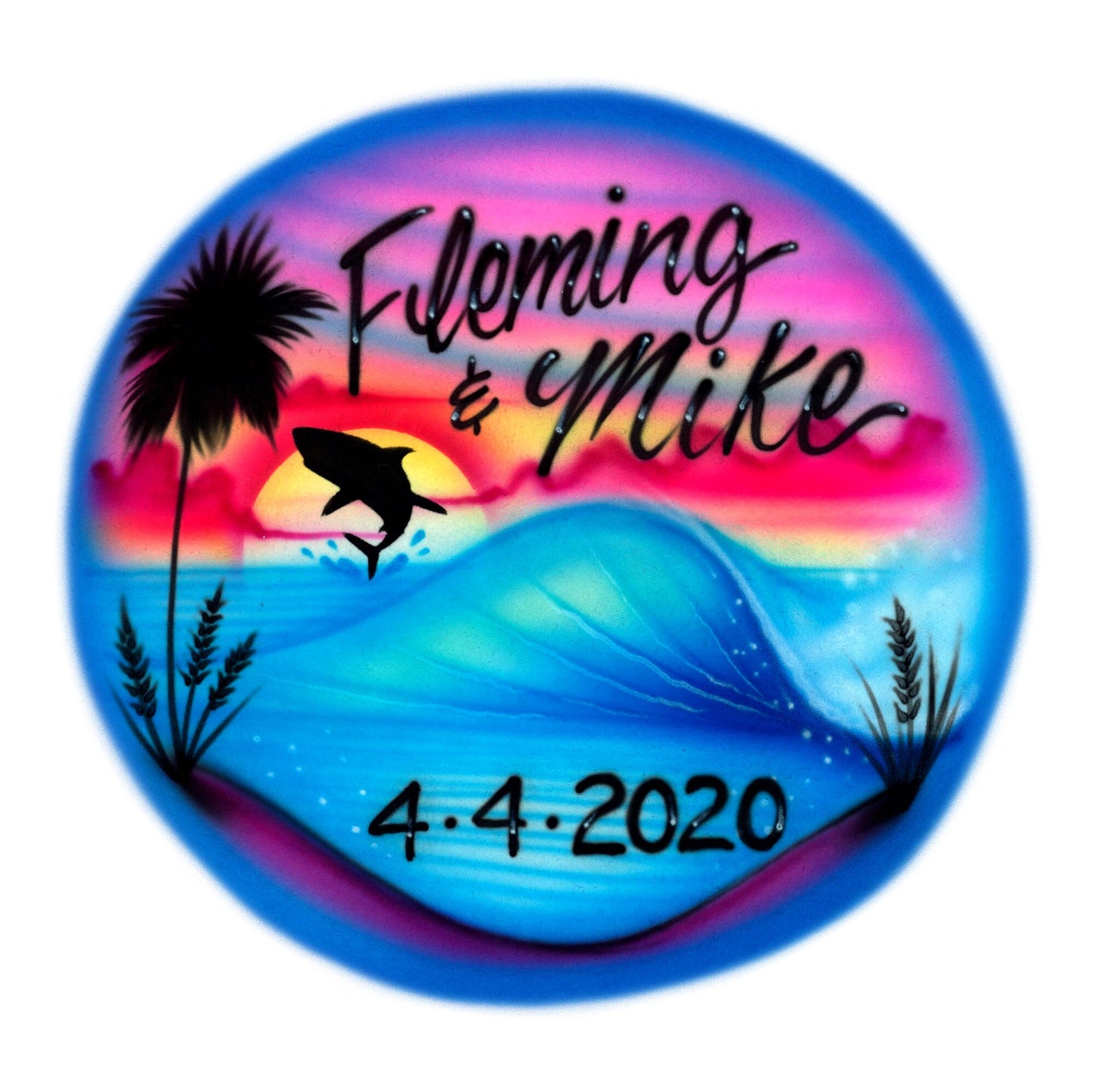 Airbrush - T-shirt - Couples - Beach - Your Names - Shark