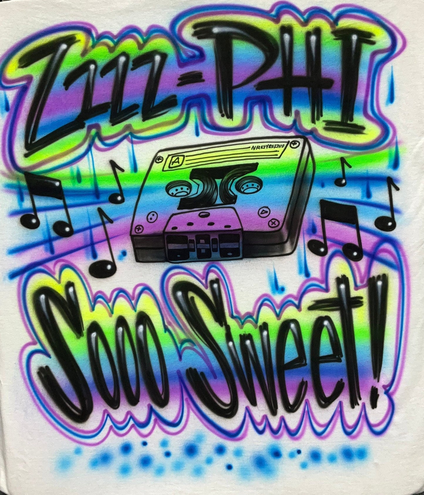 Airbrush T-shirt - Sorority - Fraternity - Cassette - Music - Your words