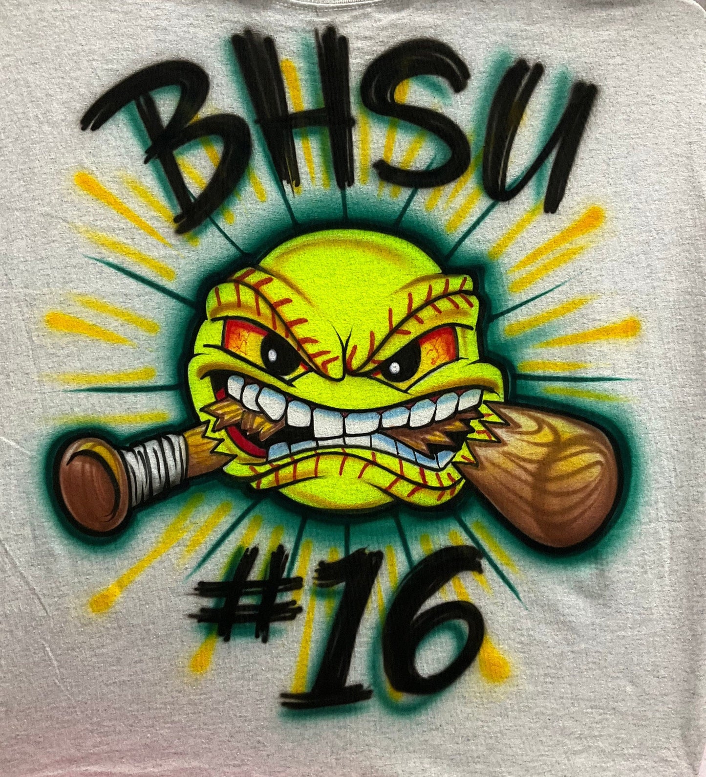 Airbrush T-shirt - Name - Baseball - Softball - Bat - Crunching - Personalize