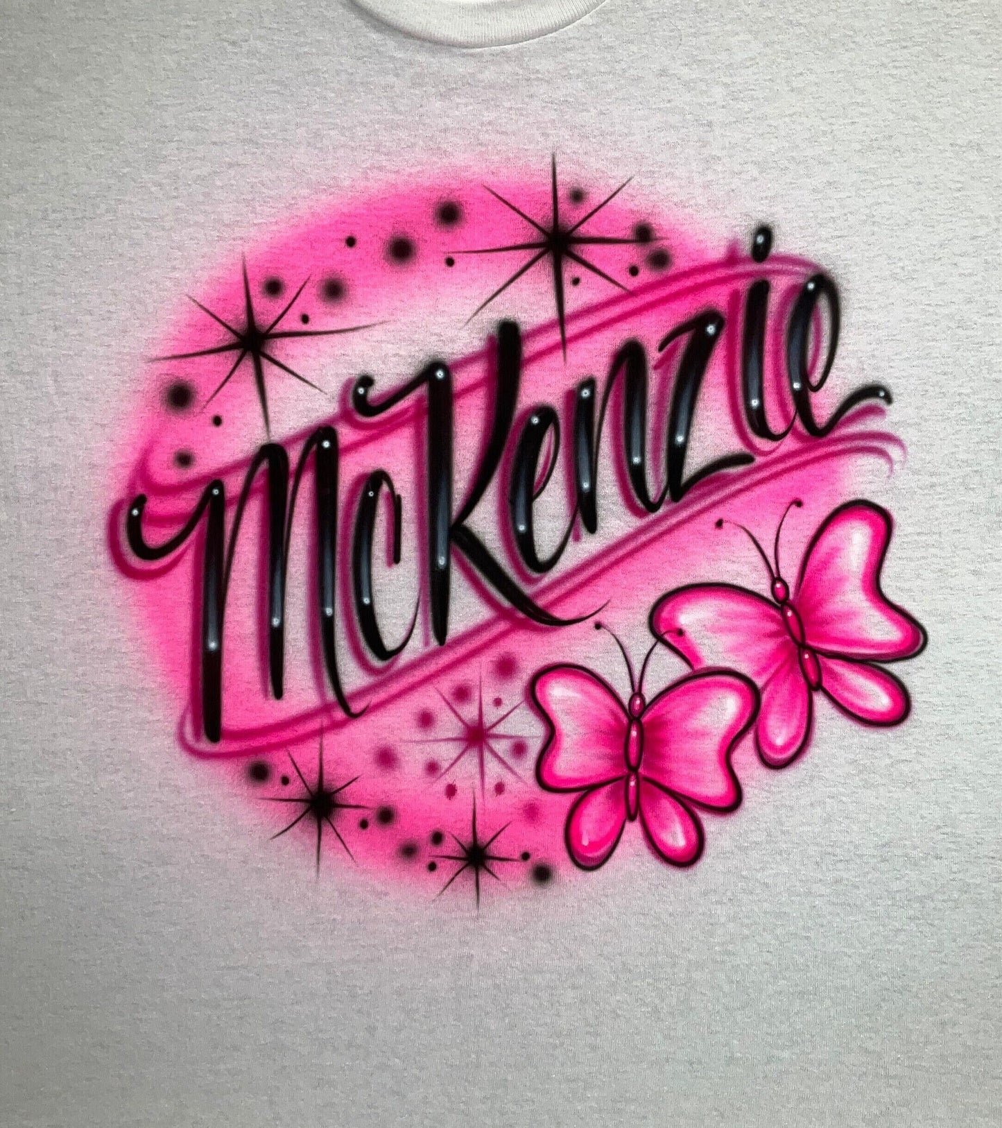 Airbrushed T-Shirt * Butterflies * Name/Word * You Choose Color