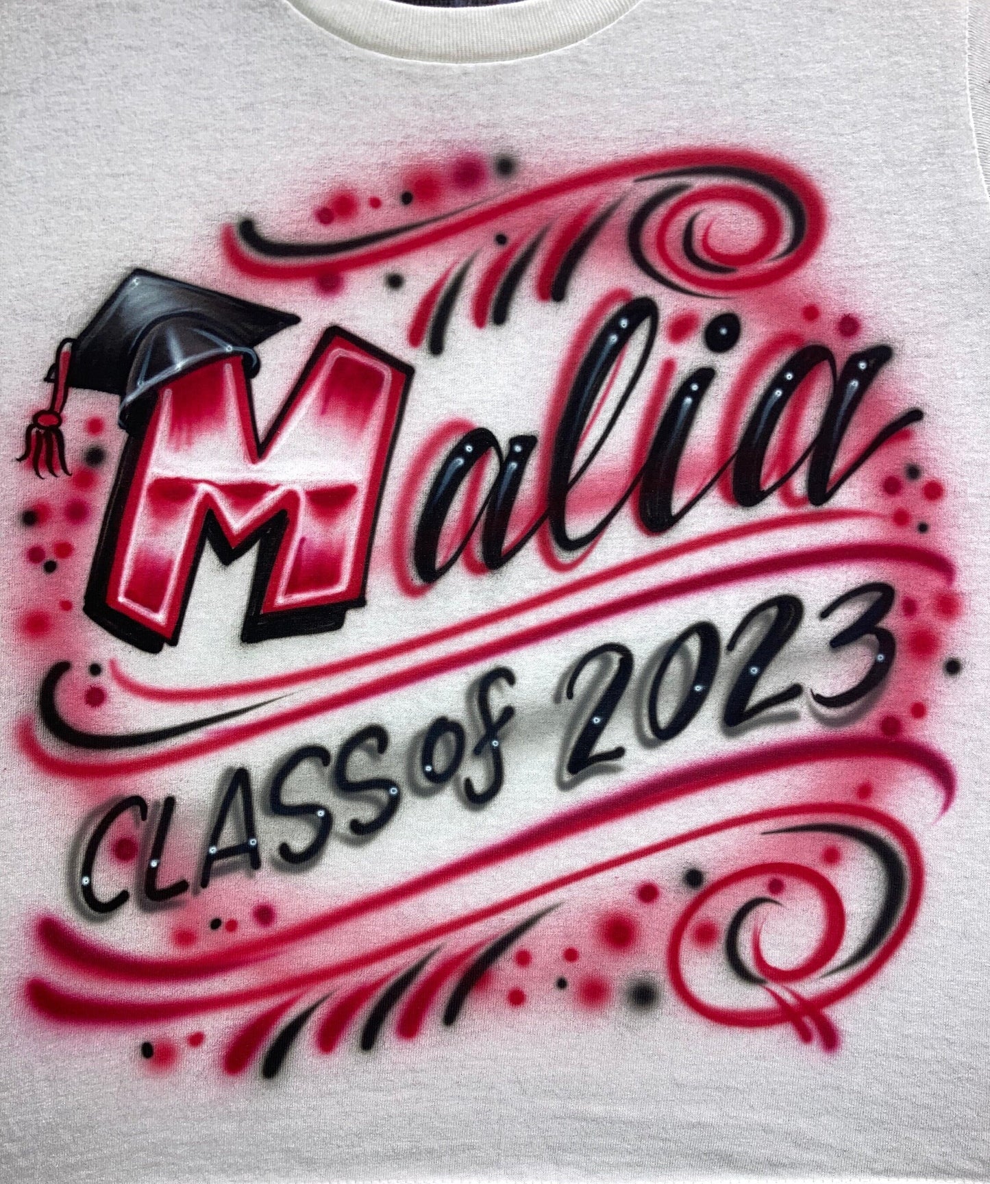 Airbrushed Graduation Name and Year T-Shirt – Cap & Swirl Design