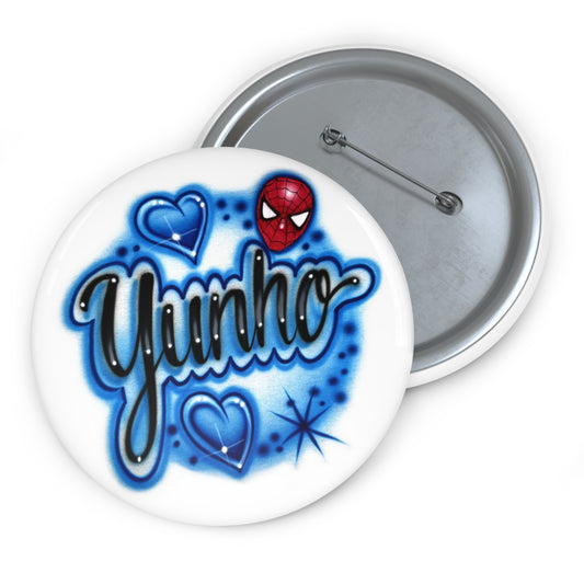 (Printed) Airbrushed Button - Yunho - Hearts and starbursts - Spiderman head