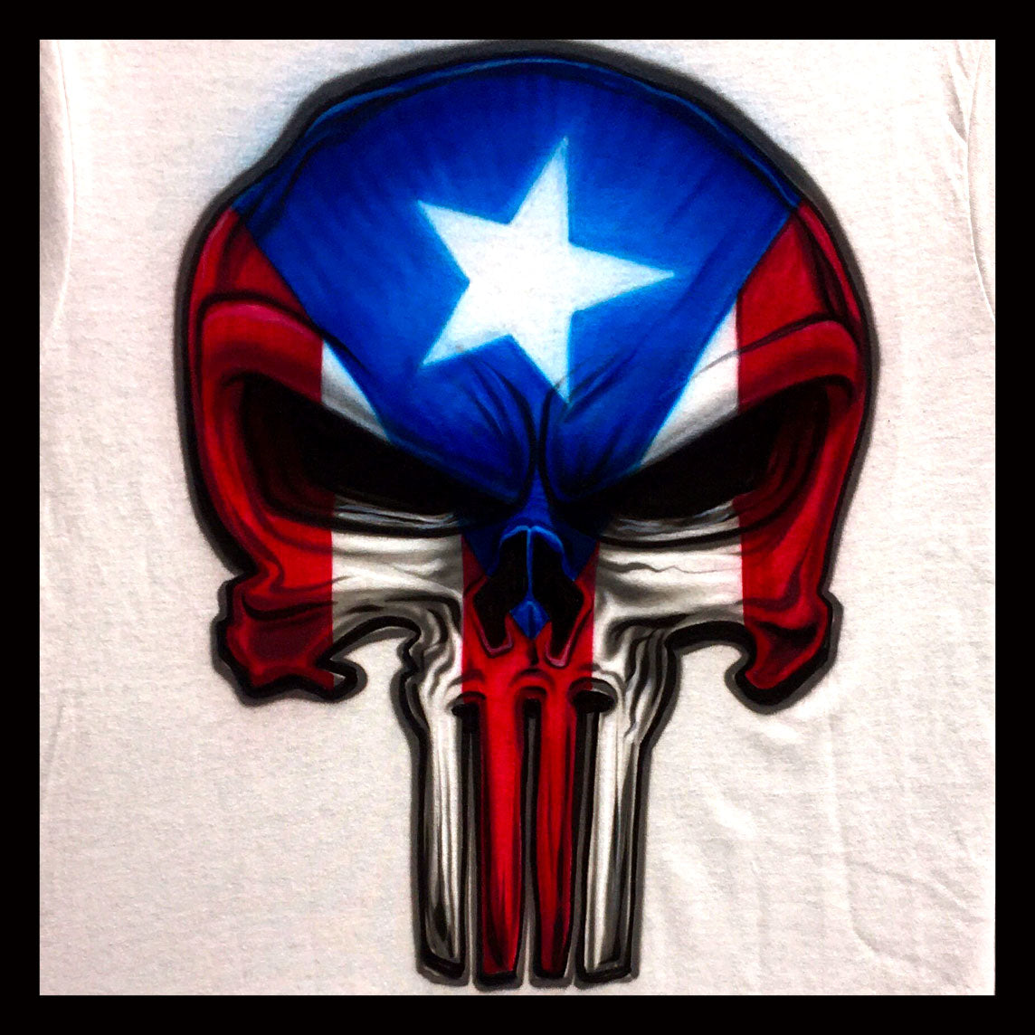 Airbrush T-shirt - Puerto Rico Skull - Flag - Personalized - Gift - Name
