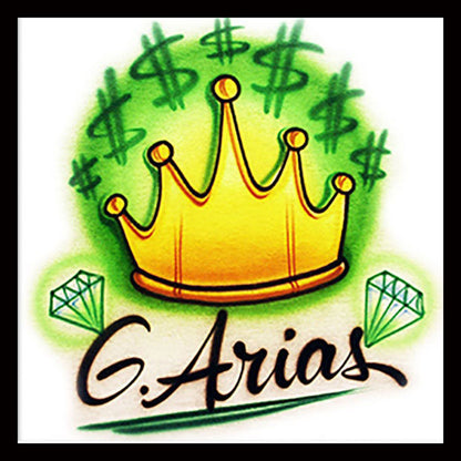 Airbrush T-shirt  - Crown and Diamonds - Your Name - You Choose Color