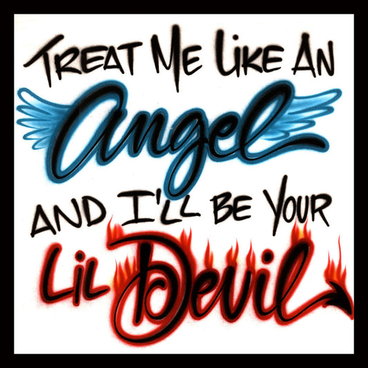 Airbrush T-shirt - Angel Wings - Devil Tail with flames