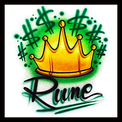 Airbrushed T-shirt Crown With Green * Your Name * You Choose Color