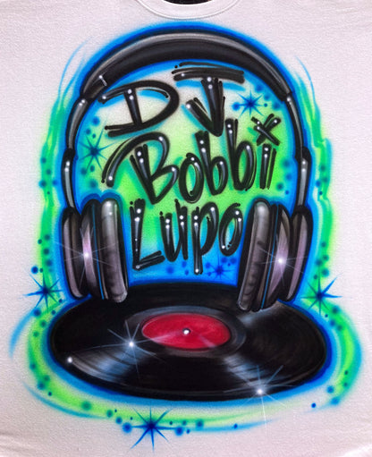 Airbrush T-shirt - DJ - Vinyl - Disk Jockey - Music - Spin - Album - Pop - Dance - Headphones - Record