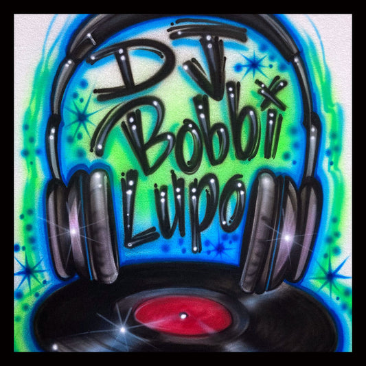 Airbrush T-shirt - DJ - Vinyl - Disk Jockey - Music - Spin - Album - Pop - Dance - Headphones - Record