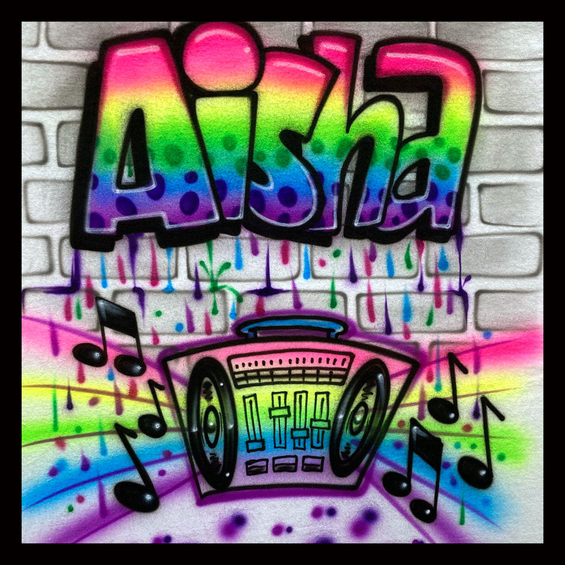 Airbrush T-shirt - 80's - 90's  - Hip Hop - Boom Box - Music - Graffiti - Brick
