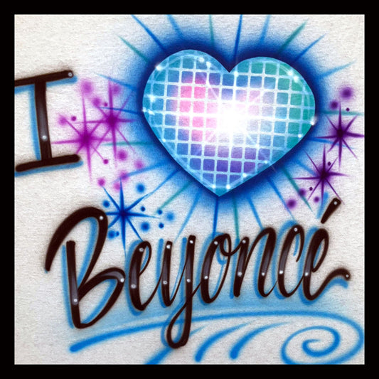 Airbrush T-shirt - * Disco Ball Heart * You choose name * I Love (Your word/name)