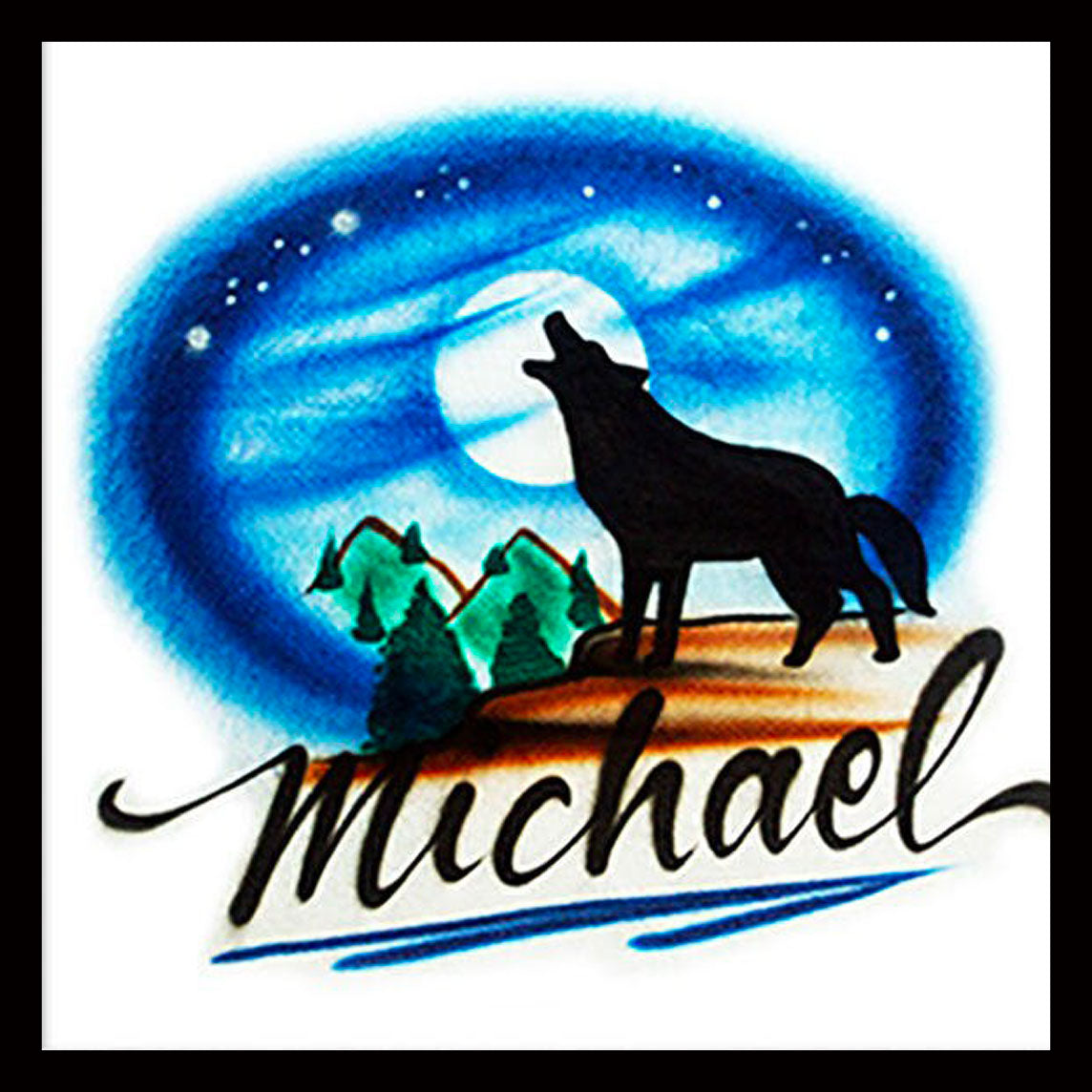 Airbrush T-shirt - Howling Wolf - Airbrushed T-Shirt - Personalized Gift - Custom Gift -Your Name/Word - Mountains - Night