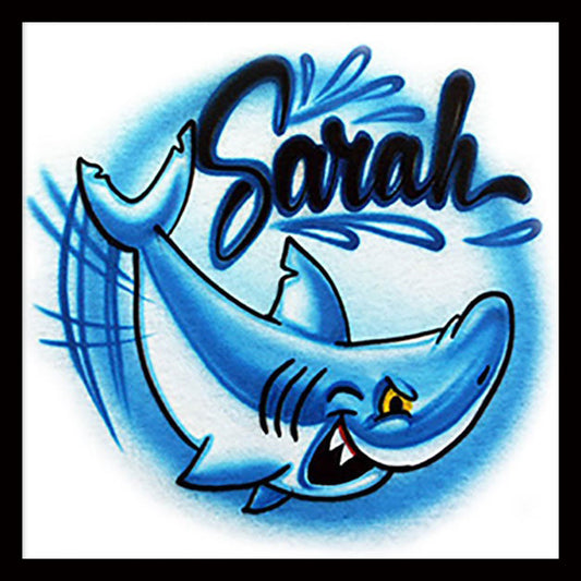 Airbrush T-shirt - Shark - Blue - Your Name - Shark Name - Personalized Gift - Custom Gift