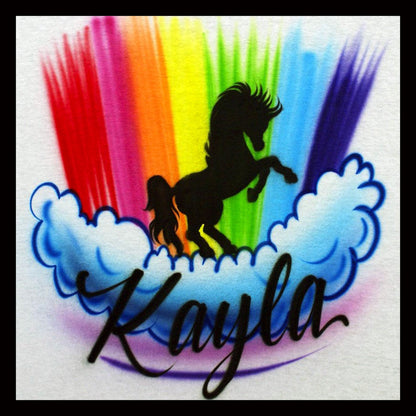 Airbrush T-Shirt - Unicorn - Rainbow - Your Word - Personalize