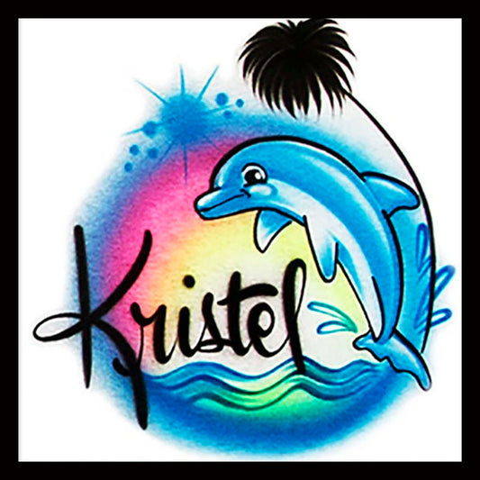 Airbrushed  T-Shirt * Cute Dolphin Design * Your Name/Word