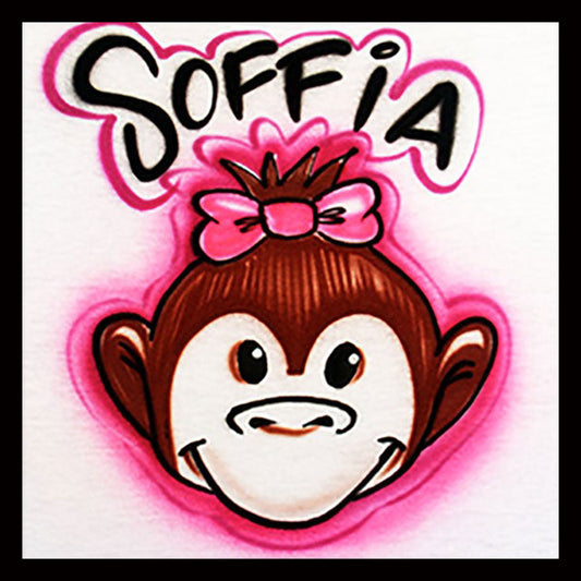 Airbrushed T-shirt * Cute Monkey with Bow * Your Name/Word
