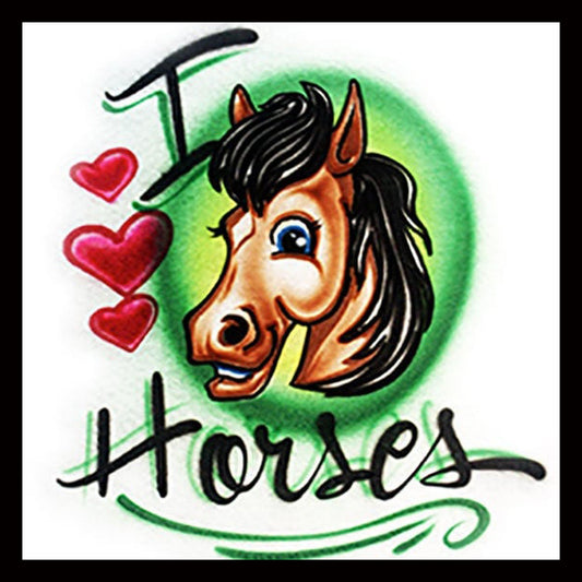 Airbrushed T-shirt * I Love Horses * Your Name/Words