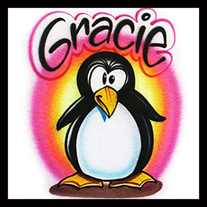 Airbrushed T-shirt * Penguin * Your Name/Word