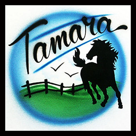 Airbrushed T-shirt * Horse * Fence * Your Name/Word