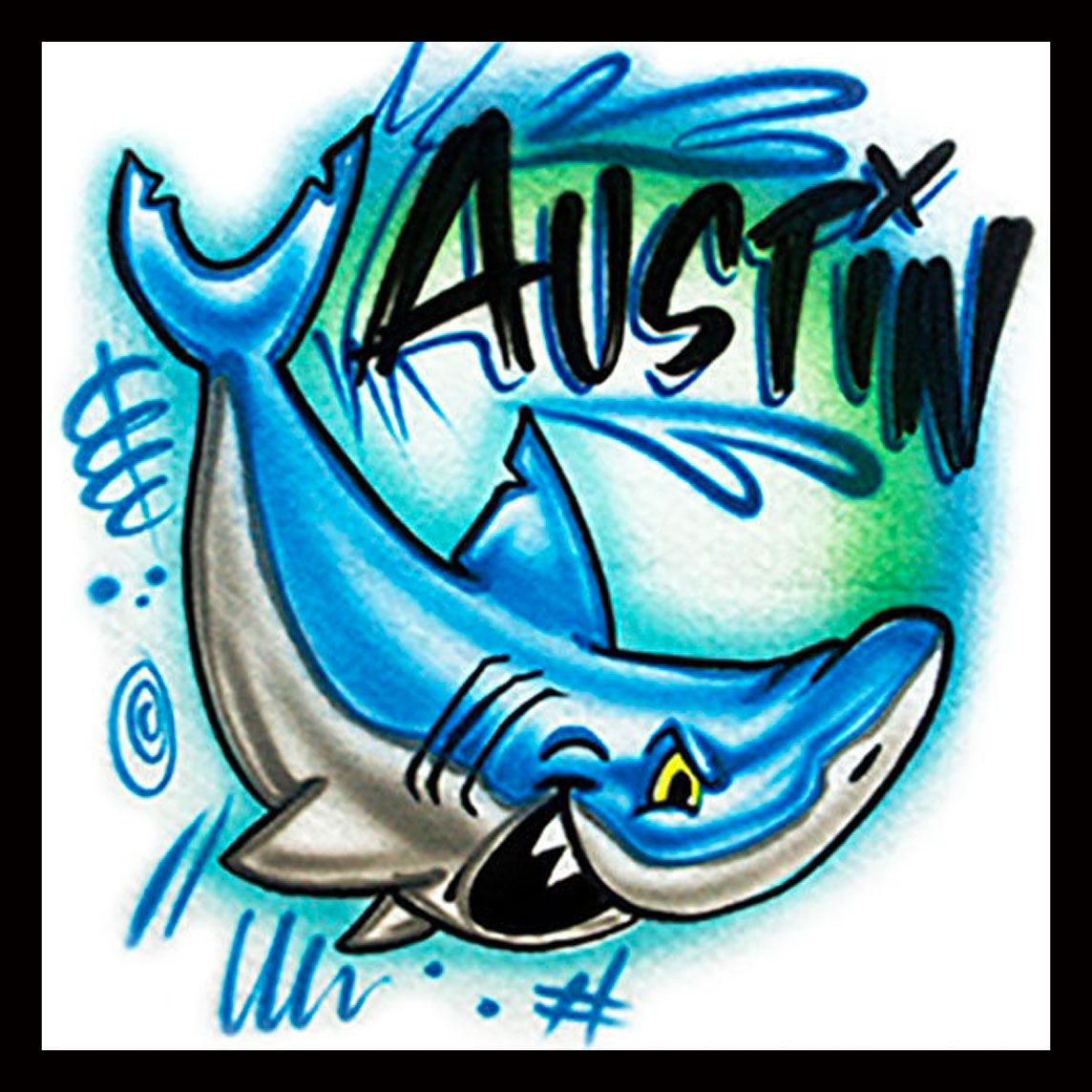 Airbrushed T-shirt * Shark with Name * Your Name/Word