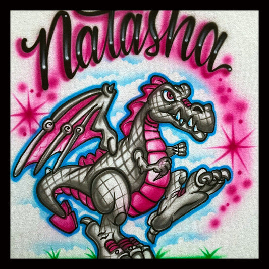 Airbrushed T-shirt * Dragon * Your Name/Word * You Choose Color