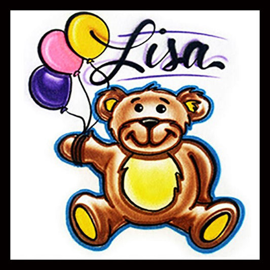 Airbrushed T-shirt * Teddy with Balloons * Your Name/Word