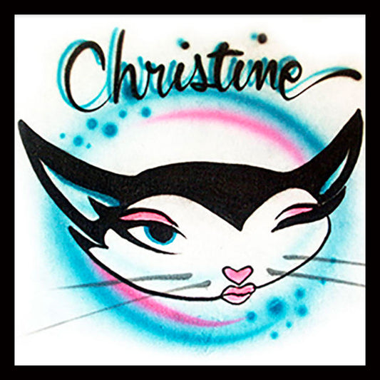 Airbrushed T-shirt * Winking Cat * Your Name/Word