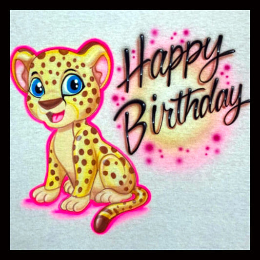 Airbrush T-Shirt - Cute Cheetah - Cute Leopard - Your name - Personalized - Customized