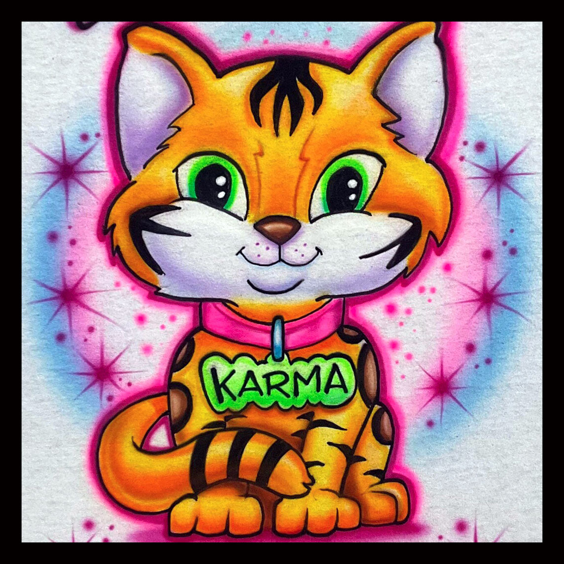 Airbrush T-Shirt - Cat - Tag - Your Name/Word