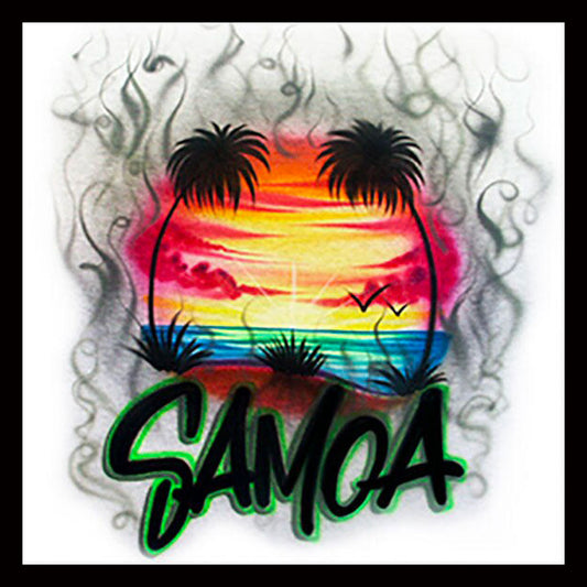 Airbrush T-shirt - Samoa Beach Scene - Sunset - Airbrushed T-Shirt - Personalized - Custom - Gift -Airbrush