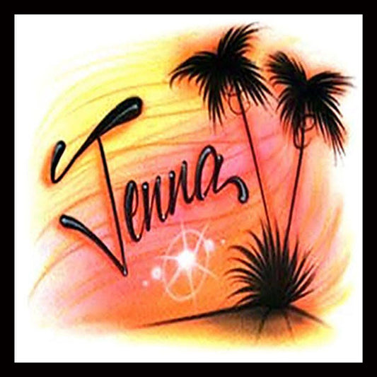 Airbrushed T-shirt  - 2 Palm Beach Scene - Your Name/Word