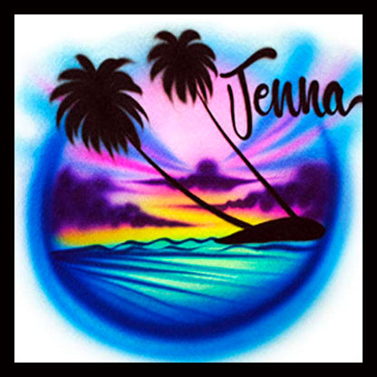 Airbrushed T-shirt - 2 Palm Beach Scene - Your Name