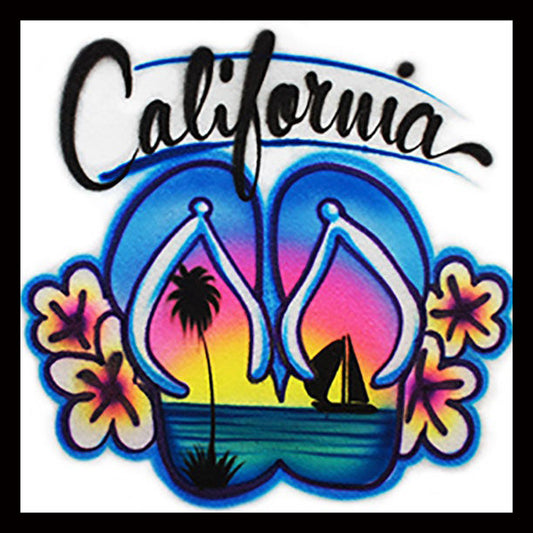 Airbrushed T-shirt - Flip Flop Beach Scene - Your Name/Word