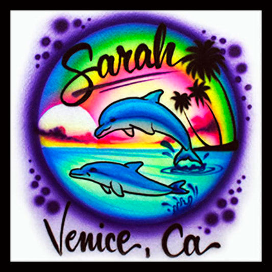 Airbrushed T-Shirt * Happy Dolphins Design * Your Name /Words
