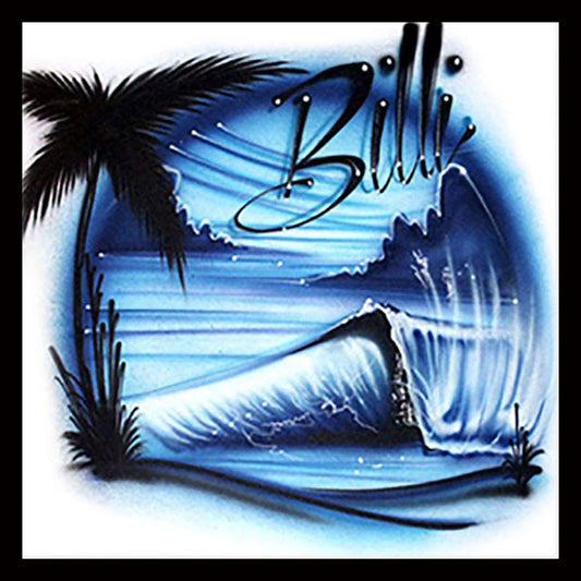 Airbrushed T-shirt - Wave Beach Design - Your Name/Word
