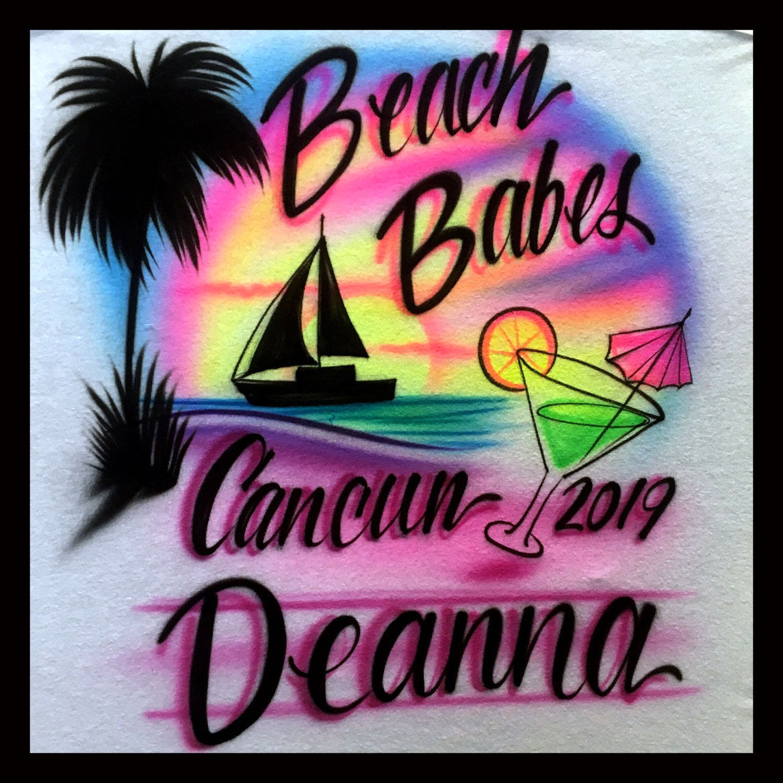 Airbrushed T-Shirt - Beach Babes - Sailboat - Martini - Your Text