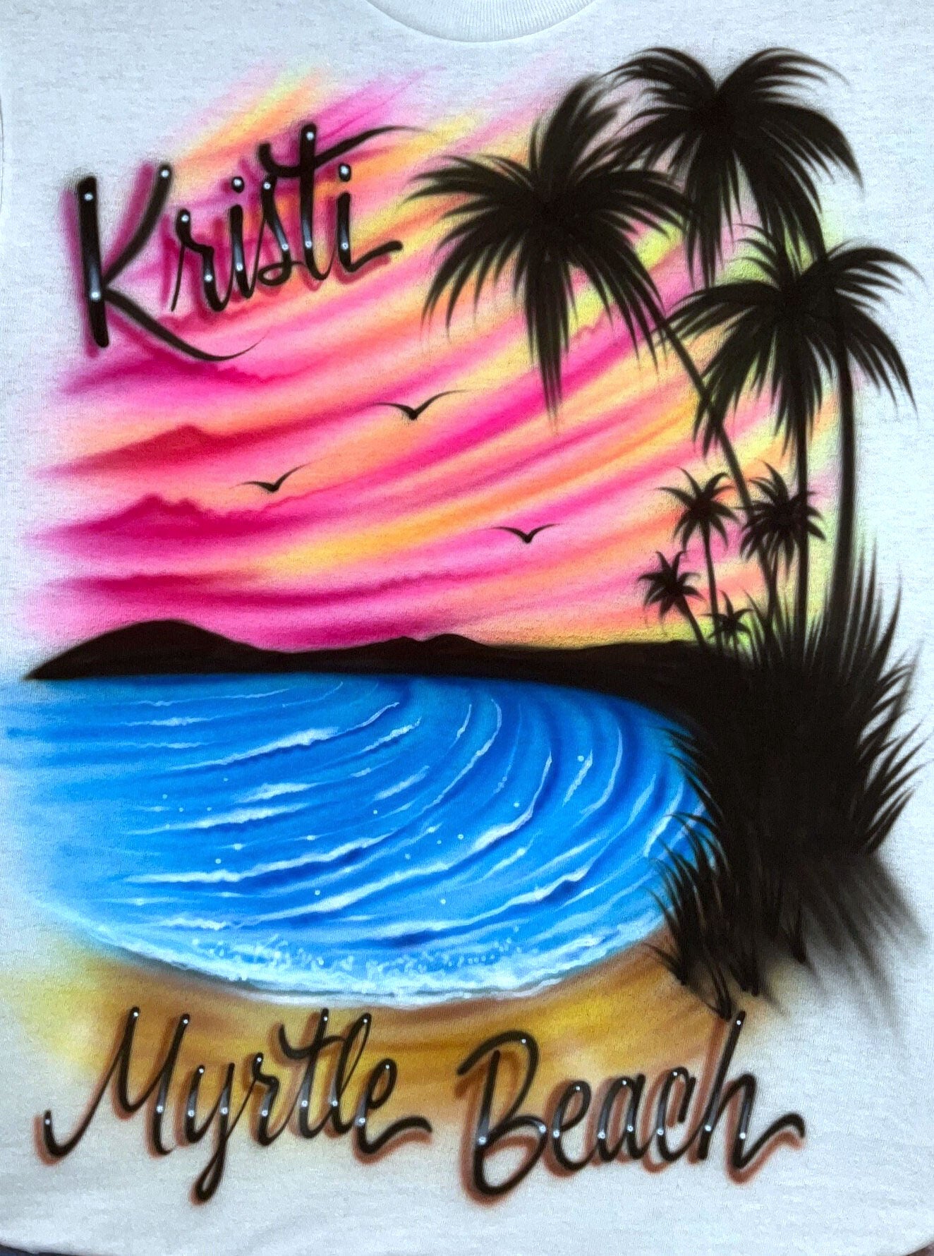 Airbrush T-shirt - Beach - Palm Trees - Sunset - Custom