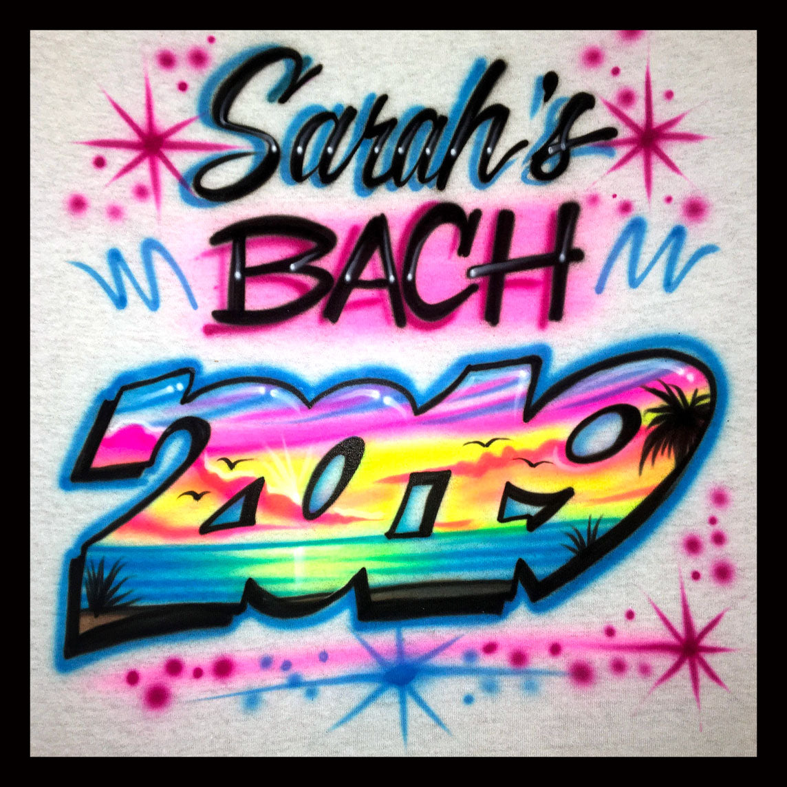 Airbrush T-shirt - Beach - Year - Custom - Personalized - Bach - Bachelorette - Your words