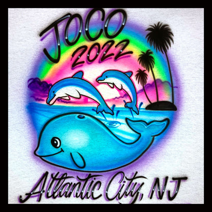 Airbrushed T-Shirt - Whale - Dolphins - Beach - Vacation - Your Name /Words
